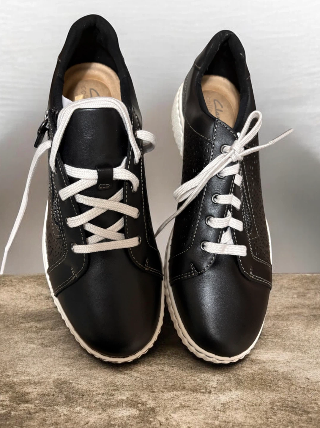 Clarks Women's Black Leather Zip-Up Sneakers