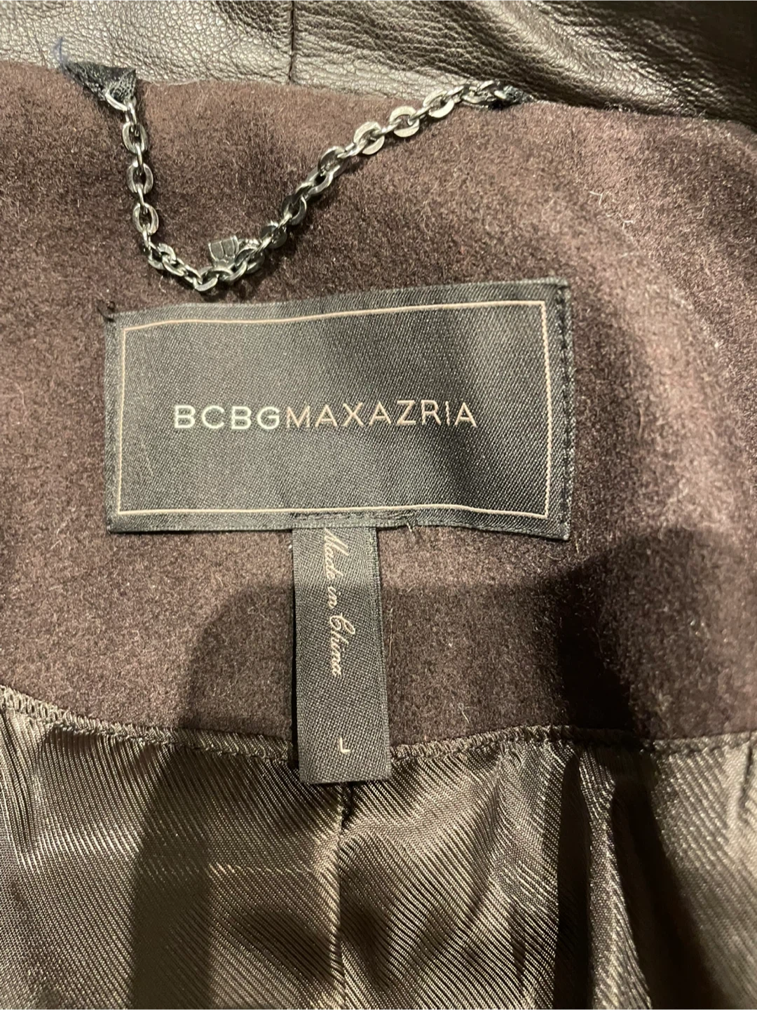 BCBGMAXAZRIA Women's leather& Wool Blend Jacket - Size L