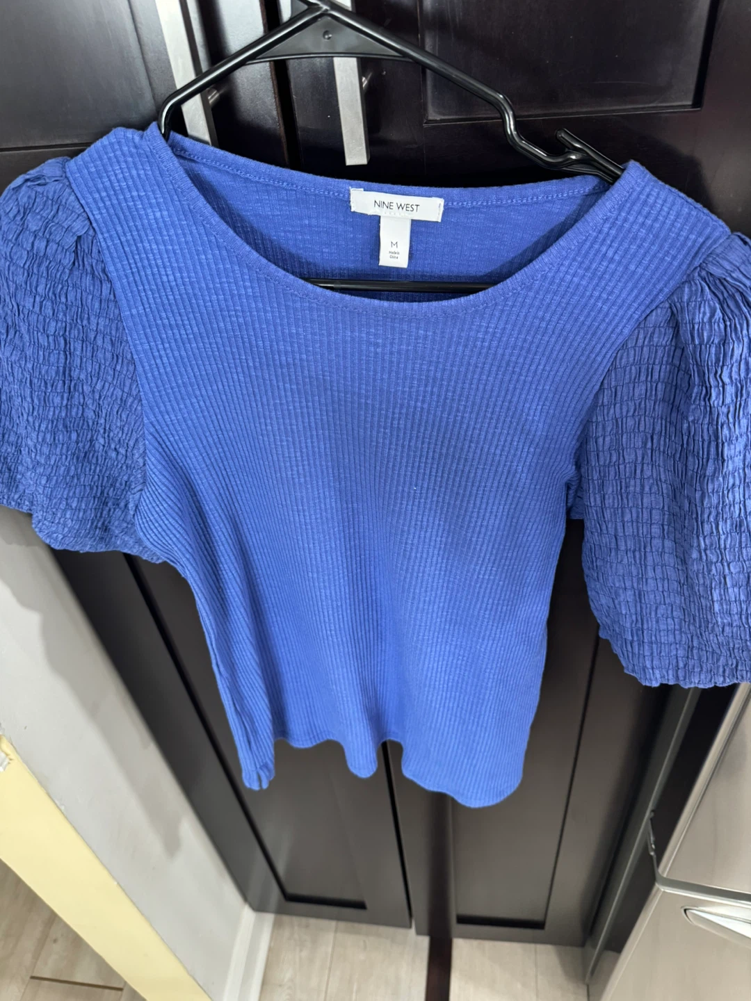 Nine West Blue Ribbed Puff Sleeve Top - photo 3