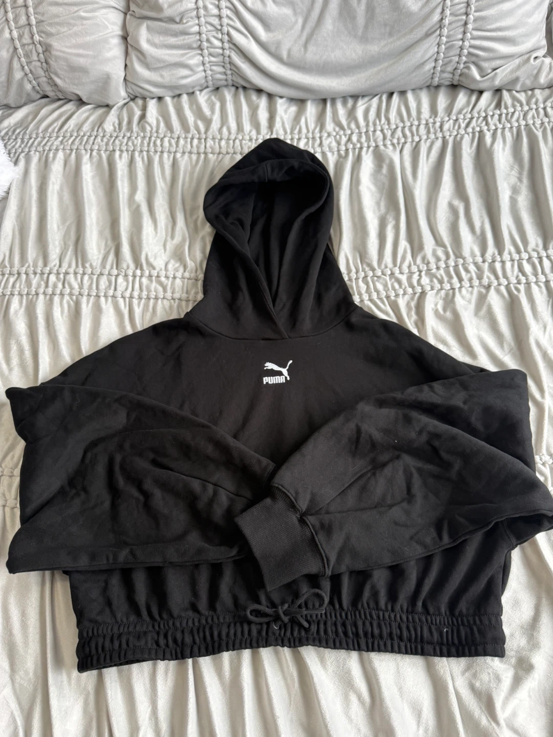 Puma Black Cropped Hoodie Sweatshirt Size S/M Athleisure