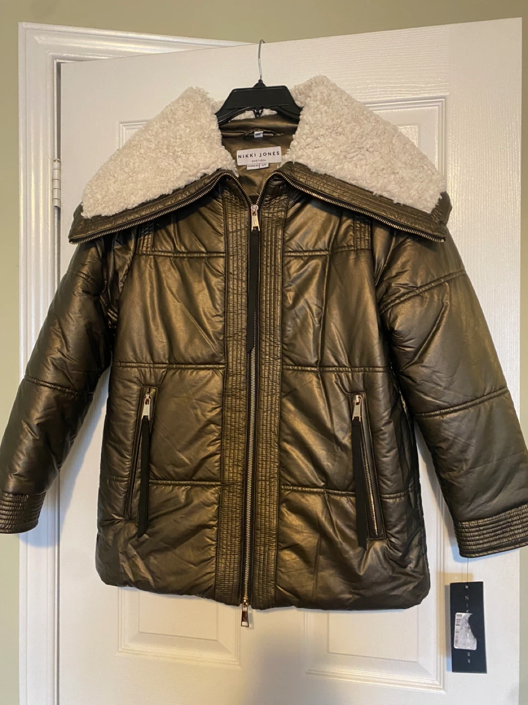 Nikki Jones Metallic Puffer Jacket with Sherpa Collar