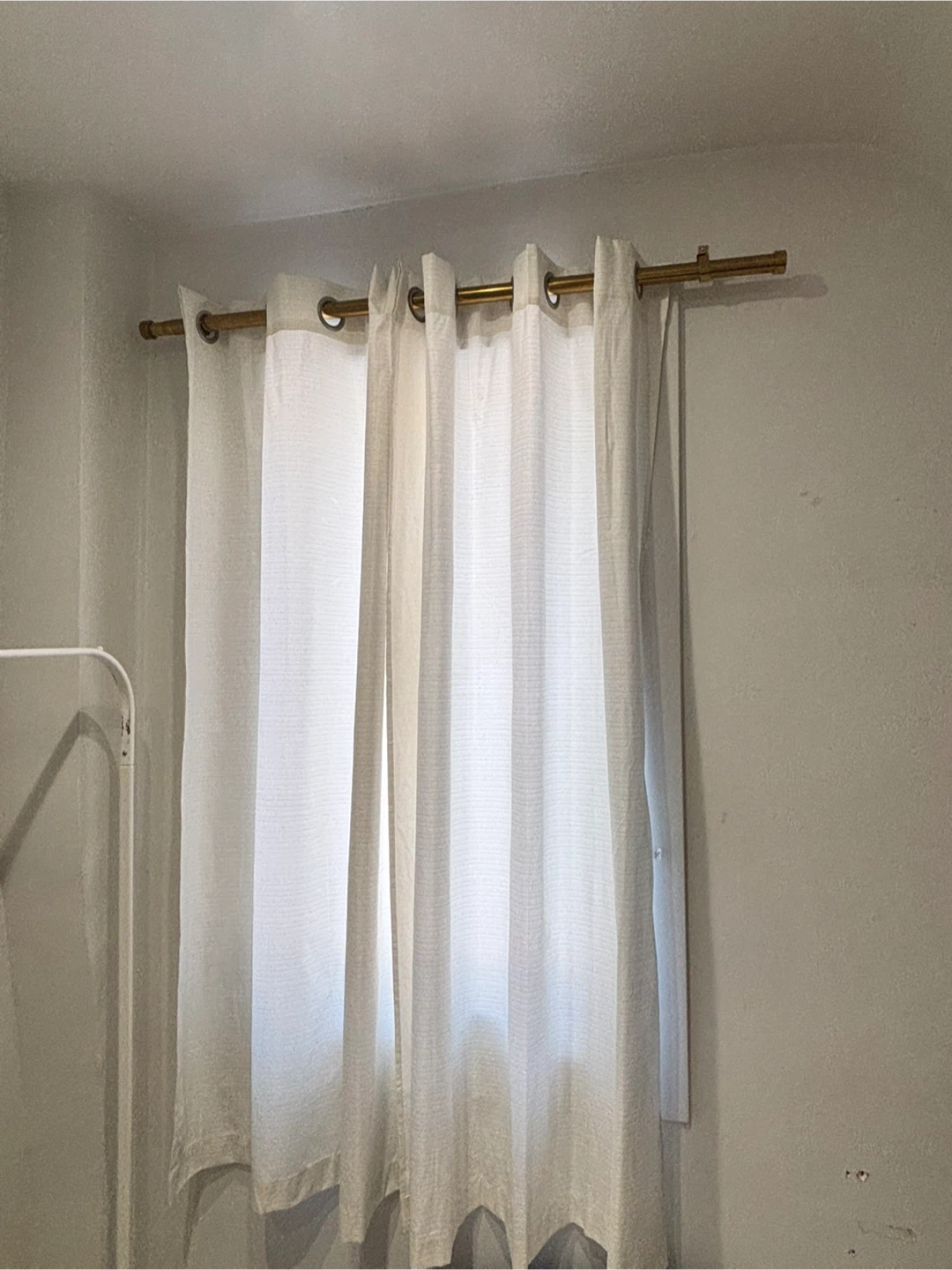 IKEA Curtain Rod Set and 2 white curtains