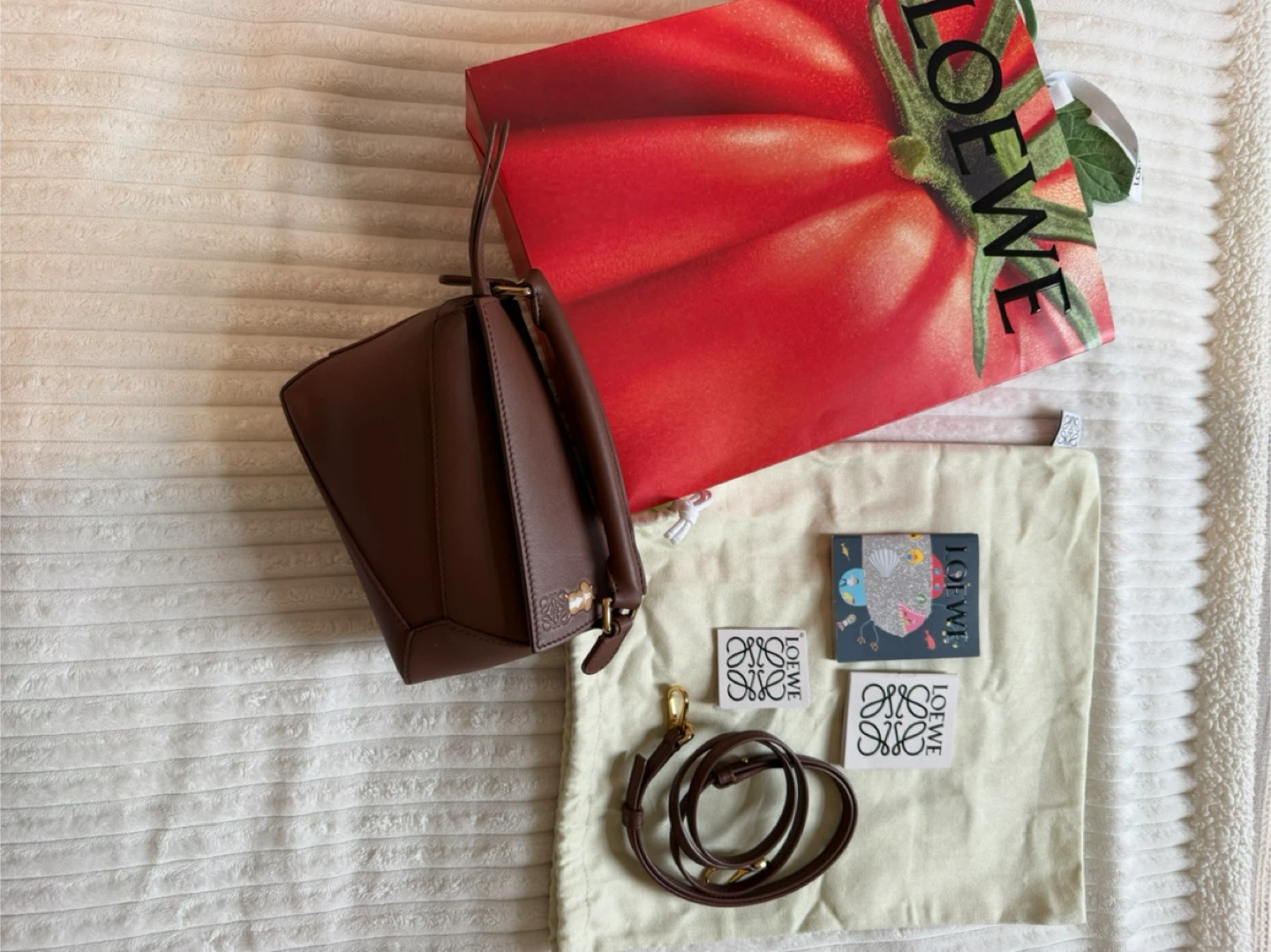 LOEWE Brown Leather Puzzle Mini Bag with Hamster Charm