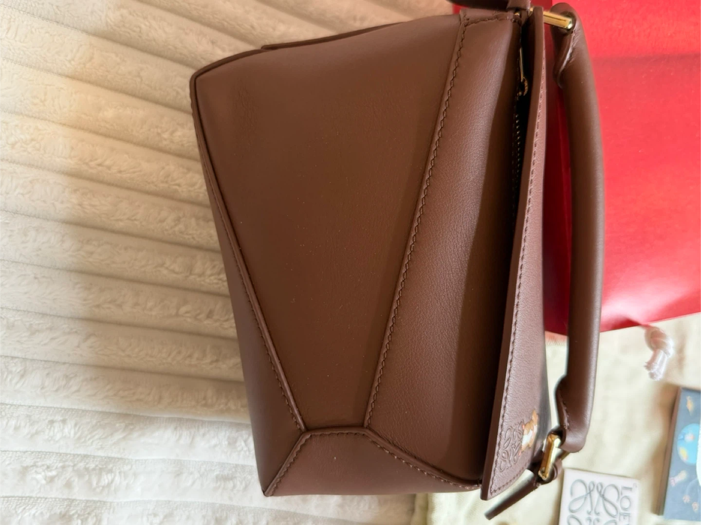 LOEWE Brown Leather Puzzle Mini Bag with Hamster Charm - photo 5