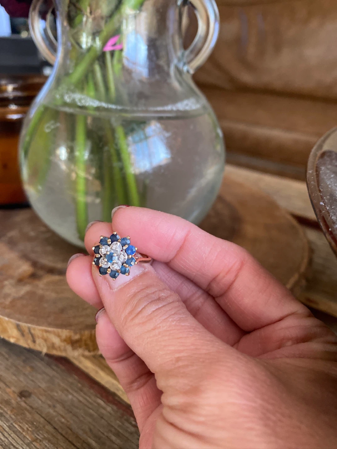 🌸 Vintage Sapphire & Diamond Flower Ring – 10K Gold - photo 2