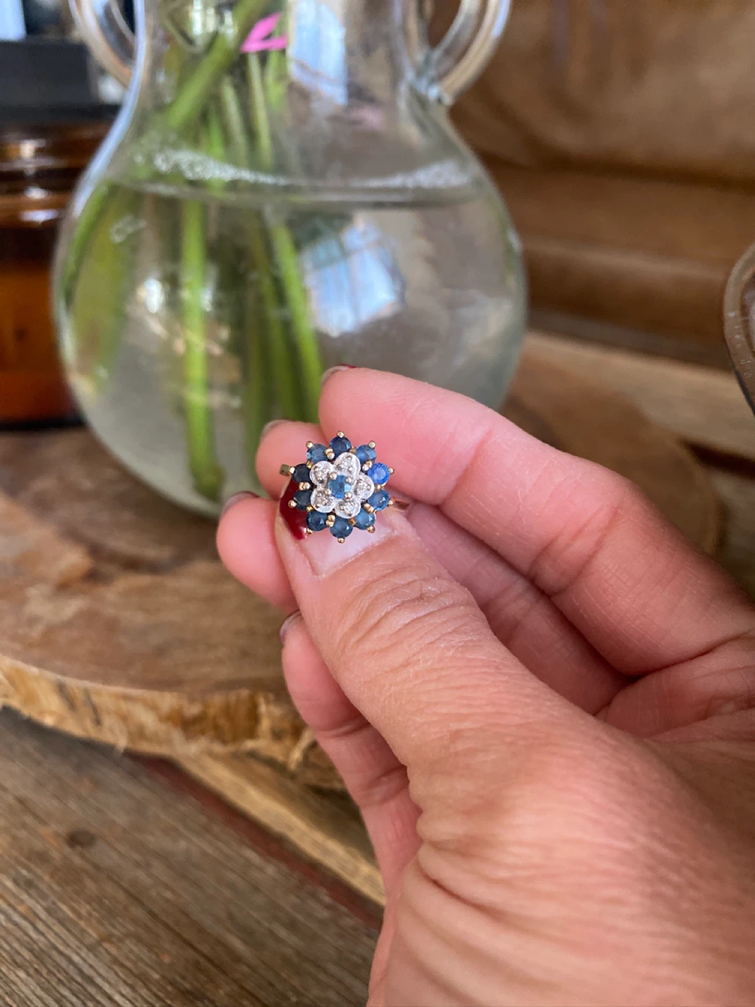 🌸 Vintage Sapphire & Diamond Flower Ring – 10K Gold - photo 3
