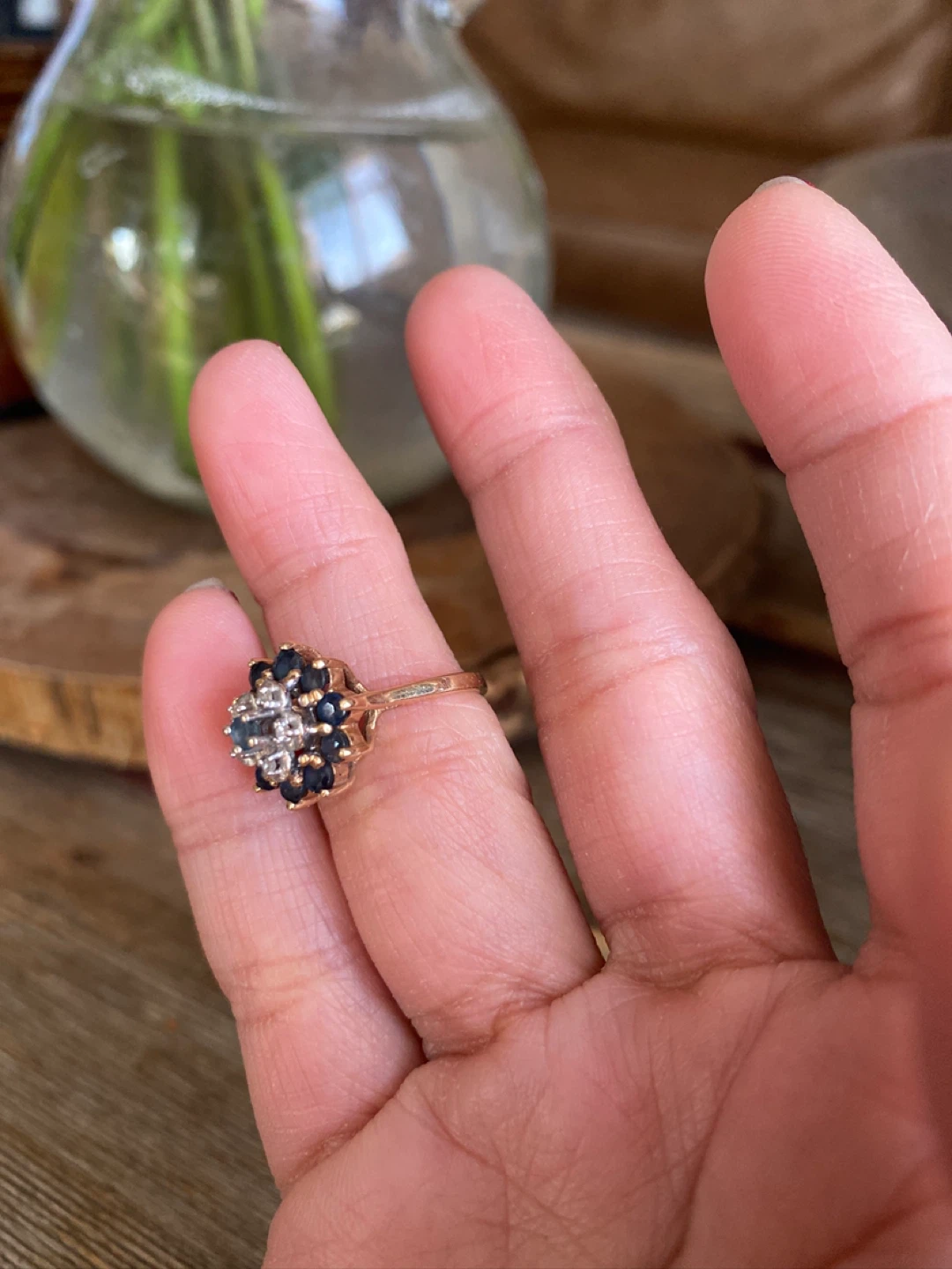 🌸 Vintage Sapphire & Diamond Flower Ring – 10K Gold - photo 4