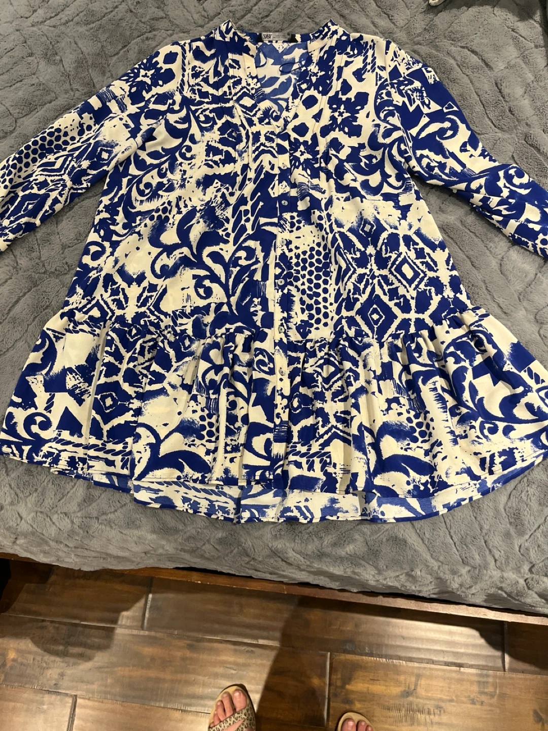 Blue and White Patterned Dress