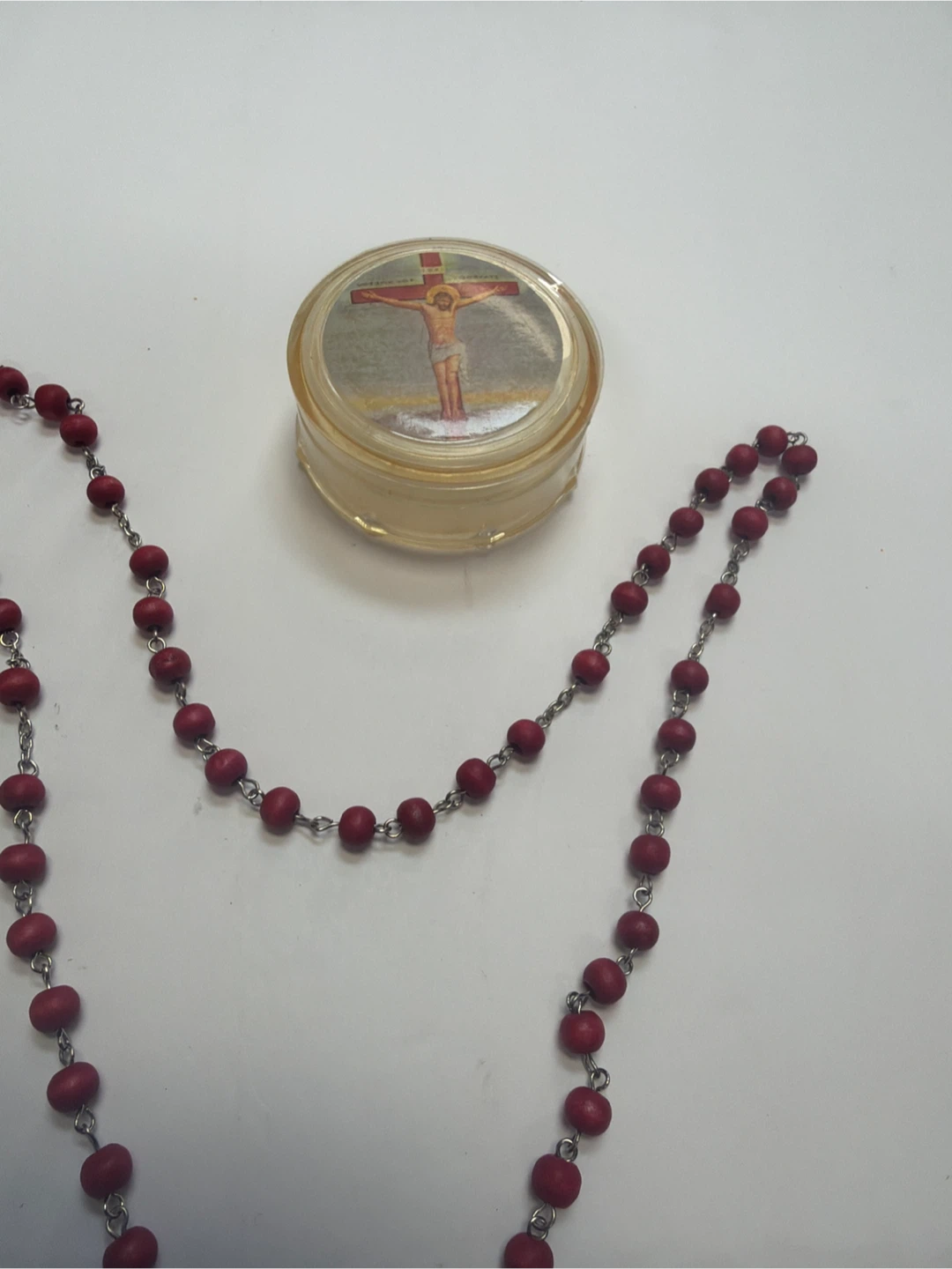 Red Beaded Rosary with Crucifix and Container - photo 3
