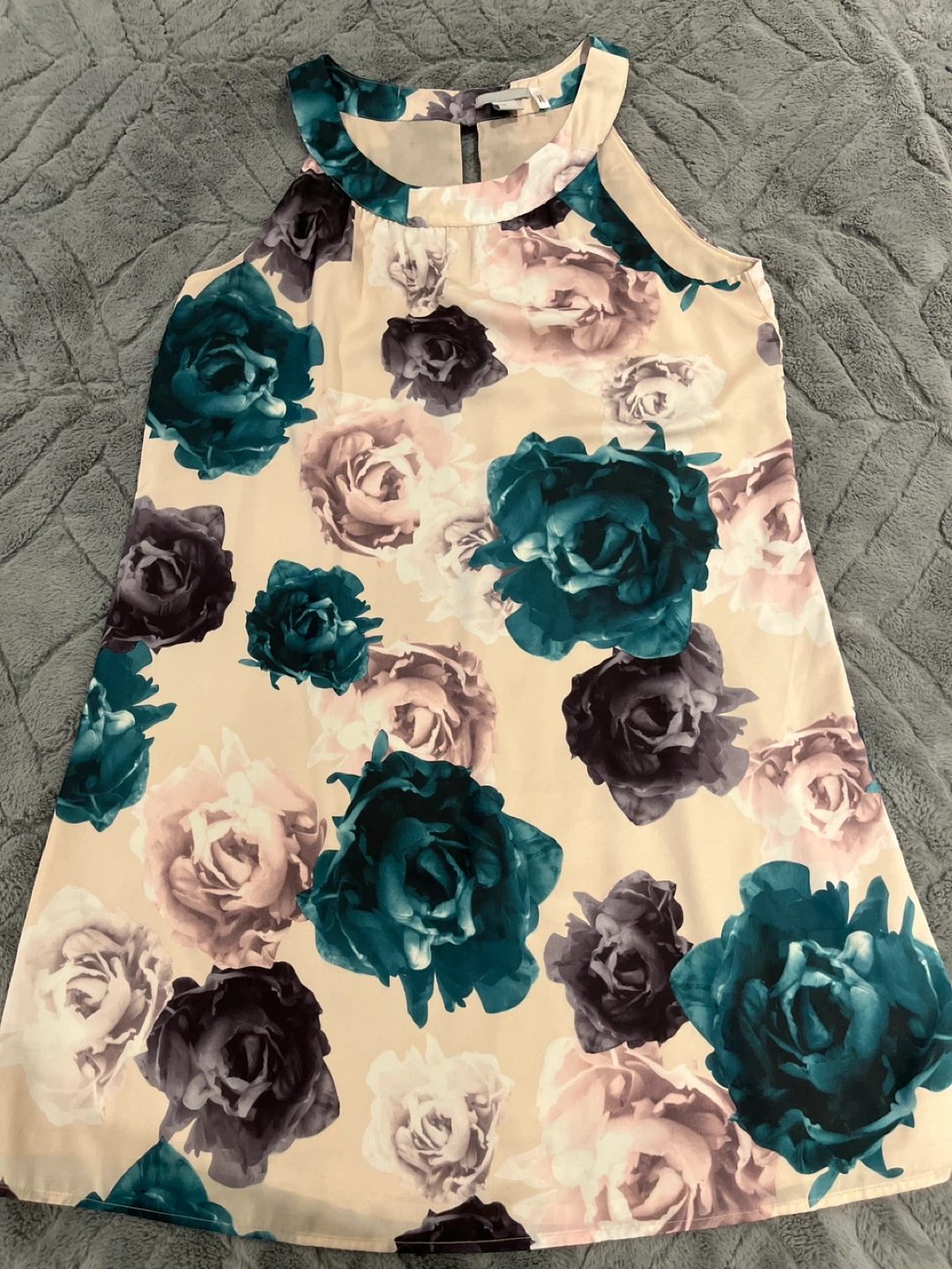 Cream Rose Print Sleeveless Halter Dress