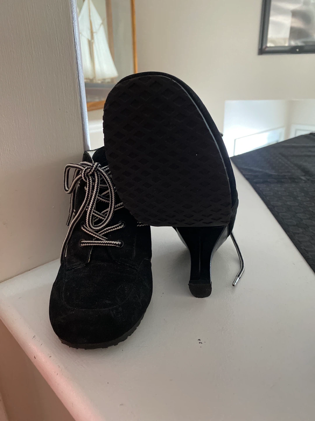 Black Suede Lace-Up Heeled Boots 🥕 - photo 2