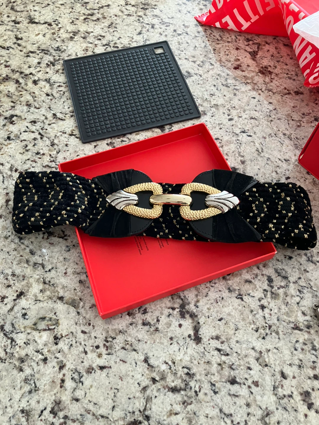 Black and Gold Wide Belt with Ornate Clasp