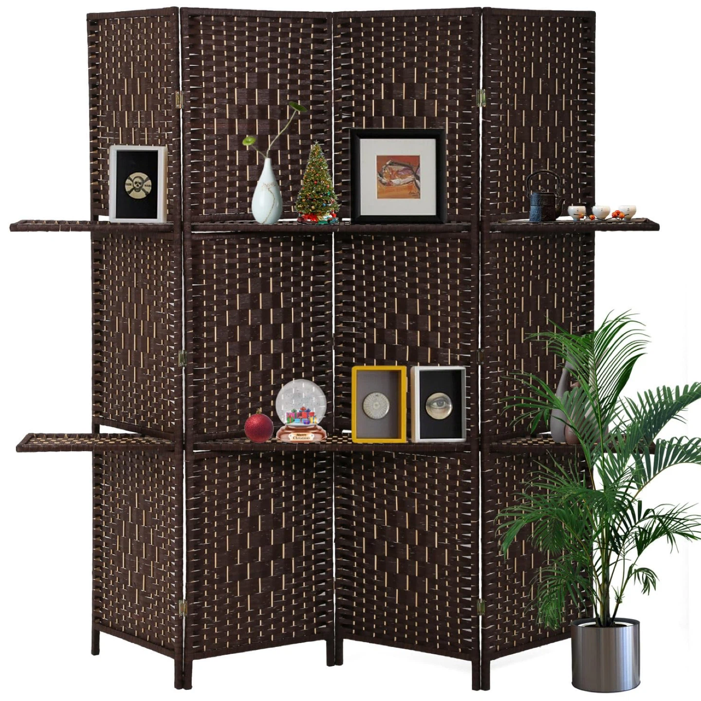 4-Panel Room Divider with Shelves for sale