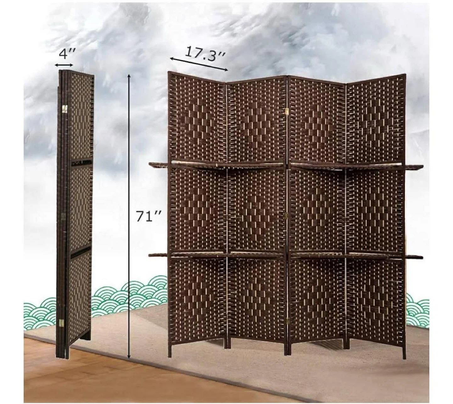 4-Panel Room Divider with Shelves for sale - photo 2