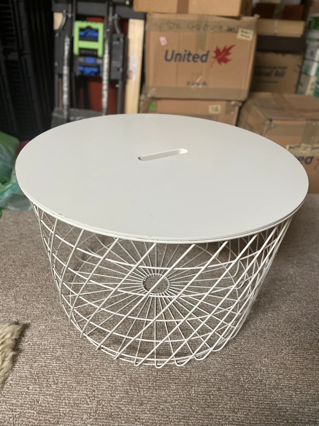 IKEA White Round Storage Basket Side Table