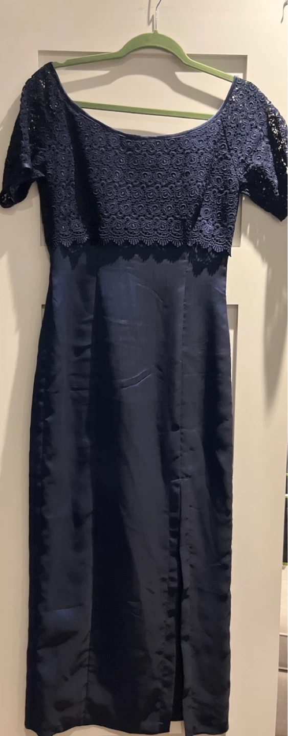 Navy Blue Lace Top Sheath Dress