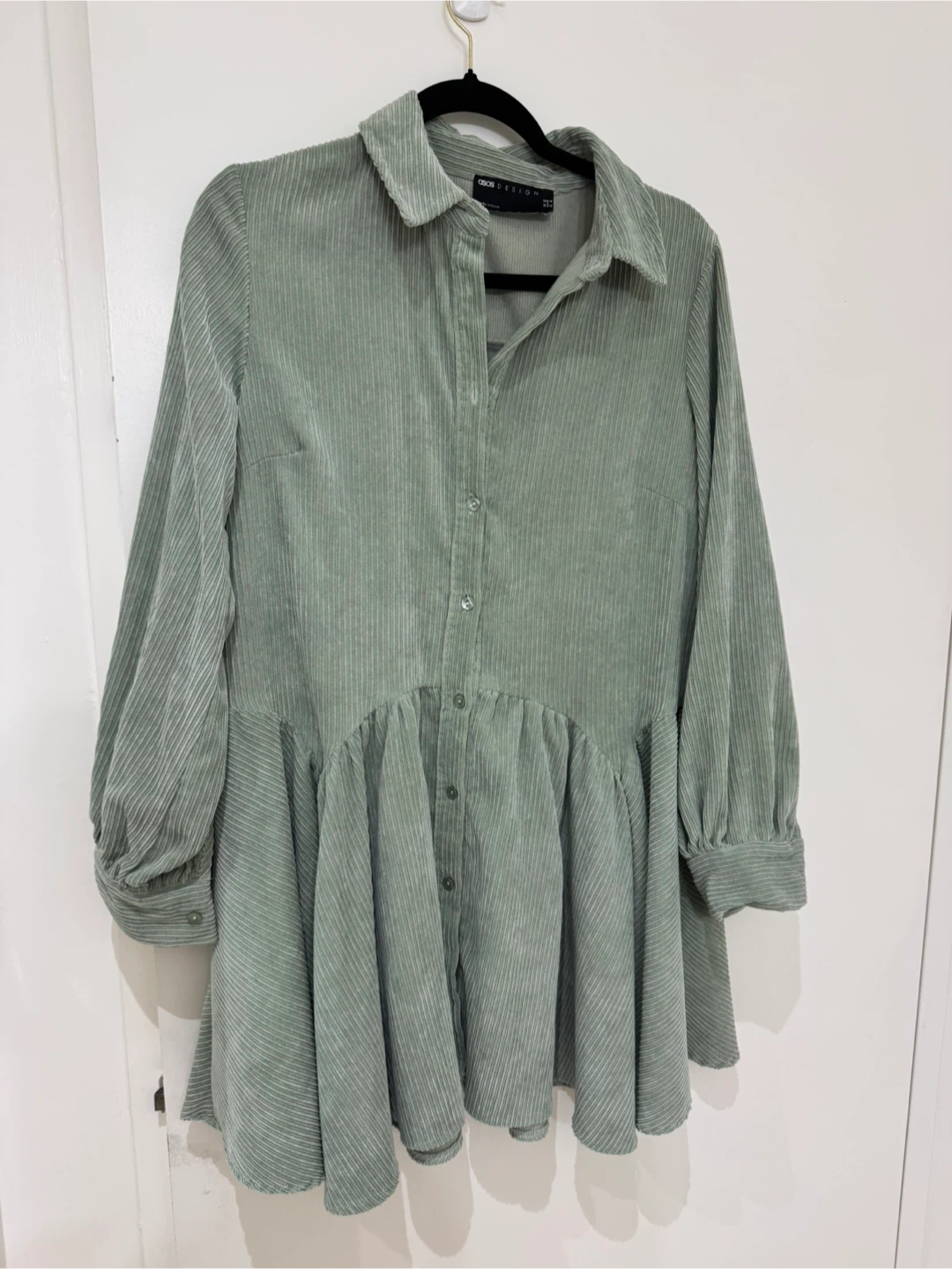 ASOS DESIGN Corduroy Tiered Dress - Sage Green