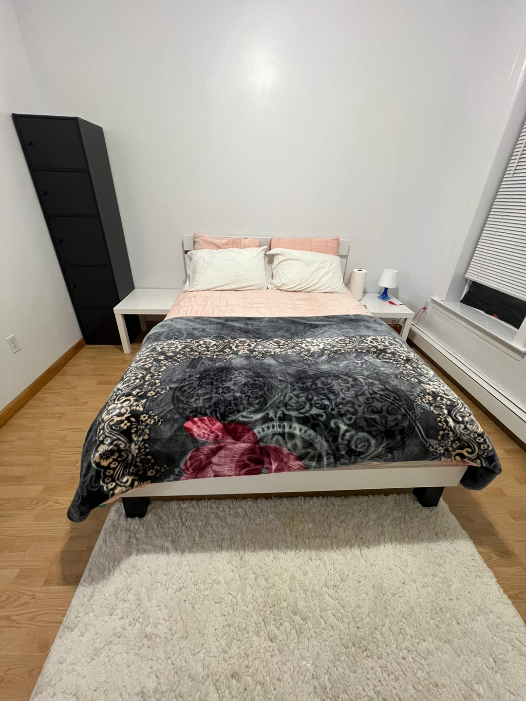 White Queen Bed Frame w/ 1 storage Drawer & Mattress PICKUP ONLY