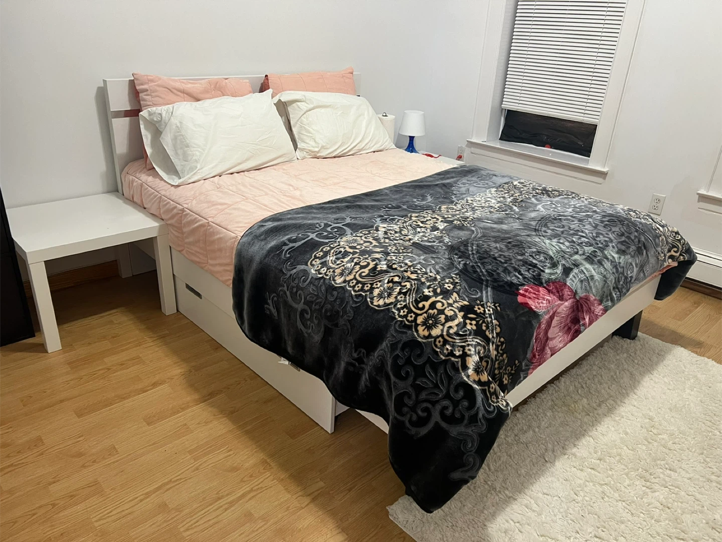 White Queen Bed Frame w/ 1 storage Drawer & Mattress PICKUP ONLY - photo 3