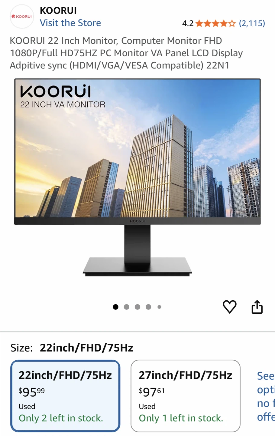 KOORUI 22 Inch FHD 1080P 75Hz VA Monitor