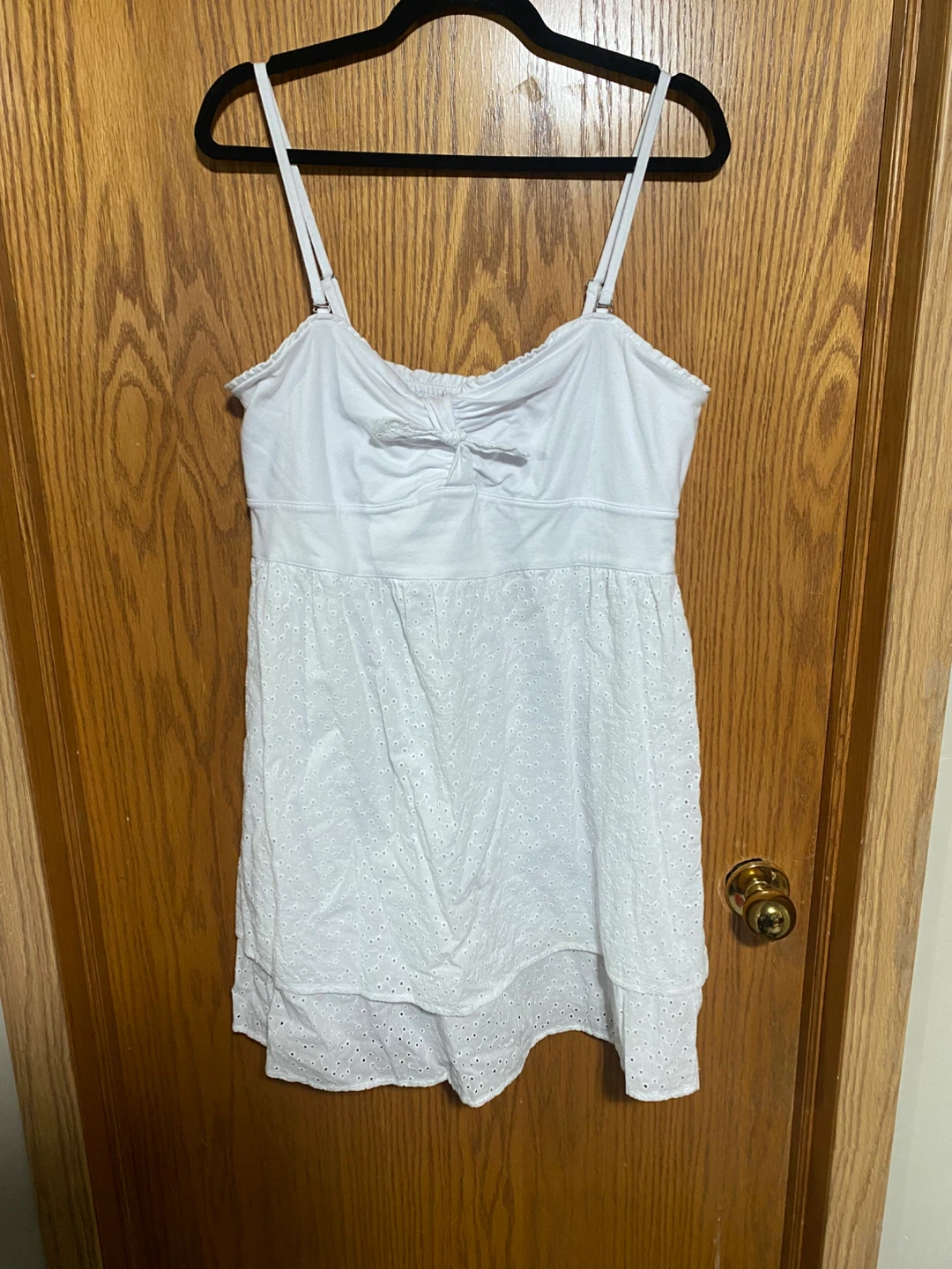 White Eyelet Mini Dress with straps can also come off