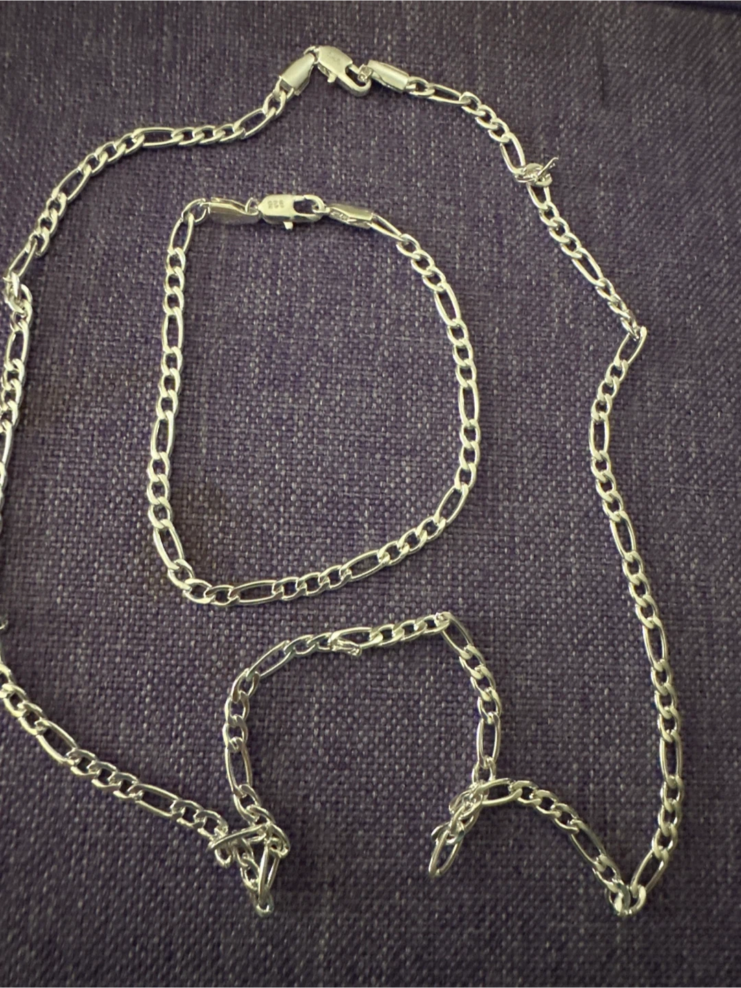 Sterling Silver Figaro Chain Necklace and Bracelet Set
