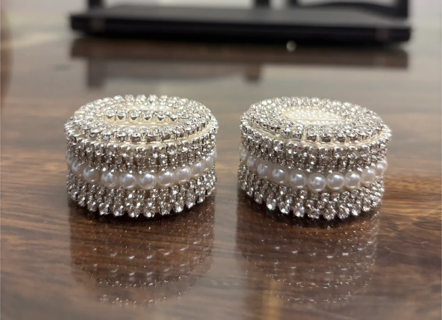 Ring box set of 2 made of silver rhinestone &pearl | Handmade - photo 2