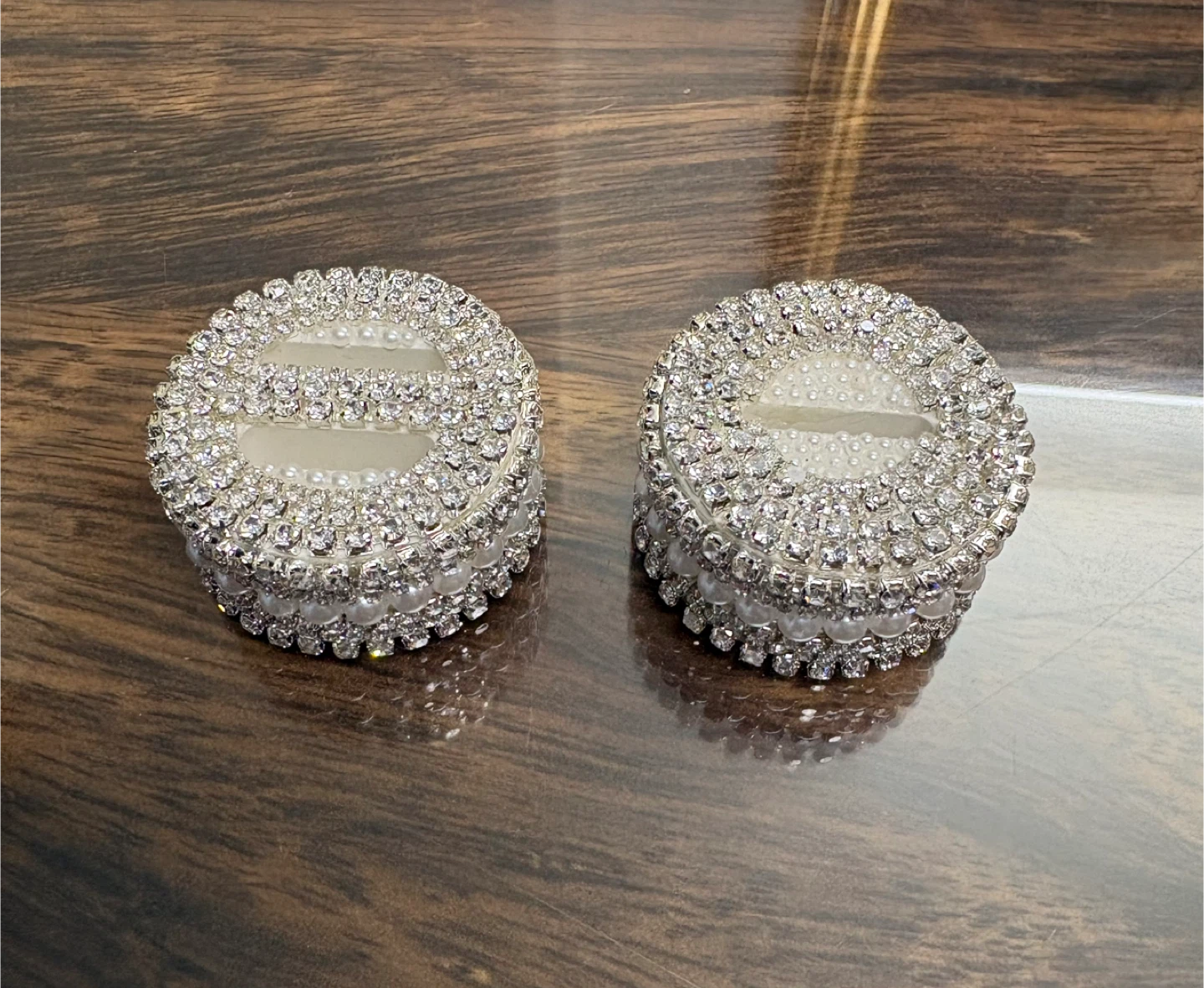Ring box set of 2 made of silver rhinestone &pearl | Handmade - photo 5