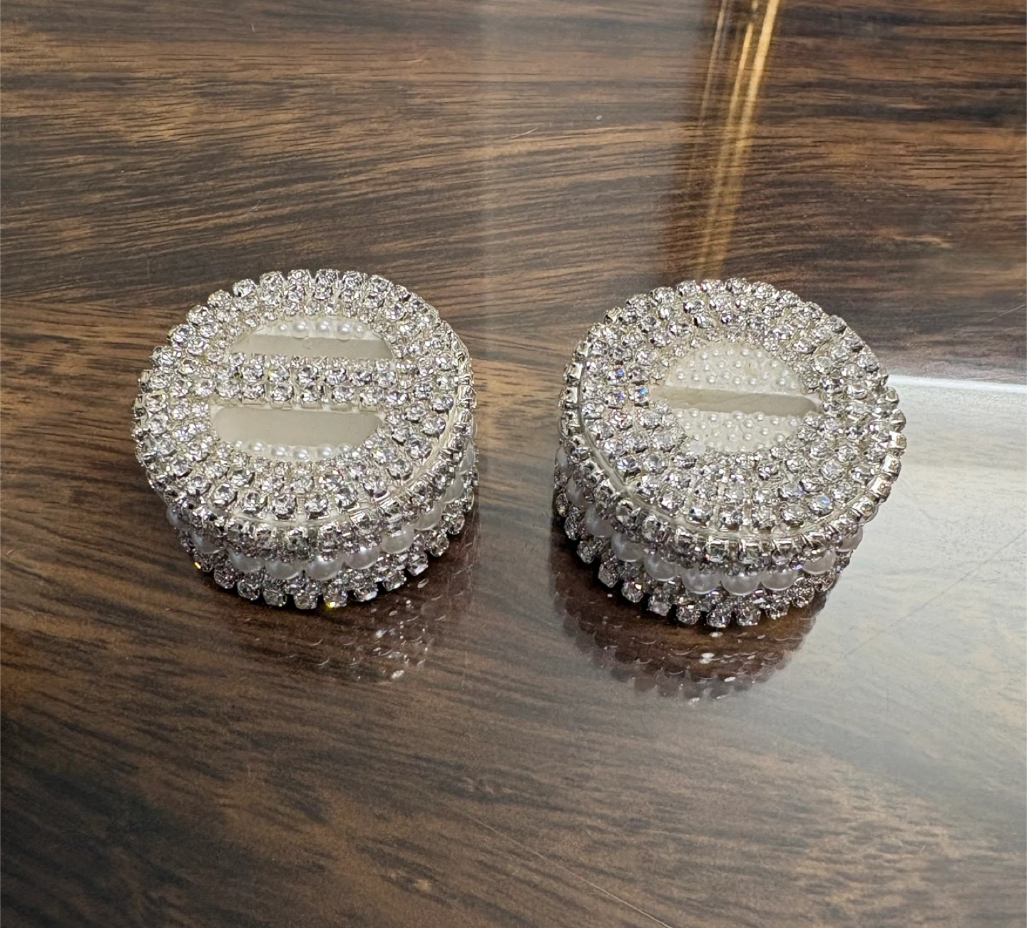 Ring box set of 2 made of silver rhinestone &pearl | Handmade - photo 3