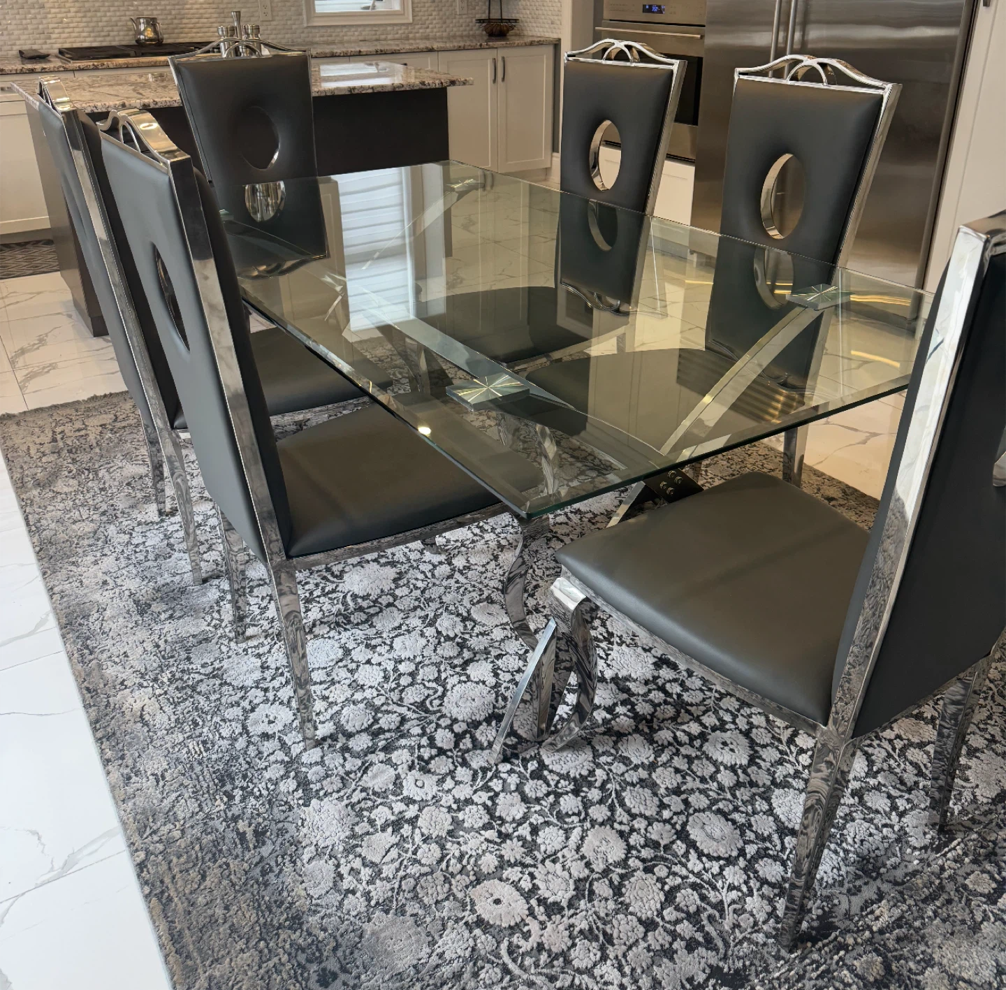 Glass Dining Table with 6 Black Chairs - photo 2