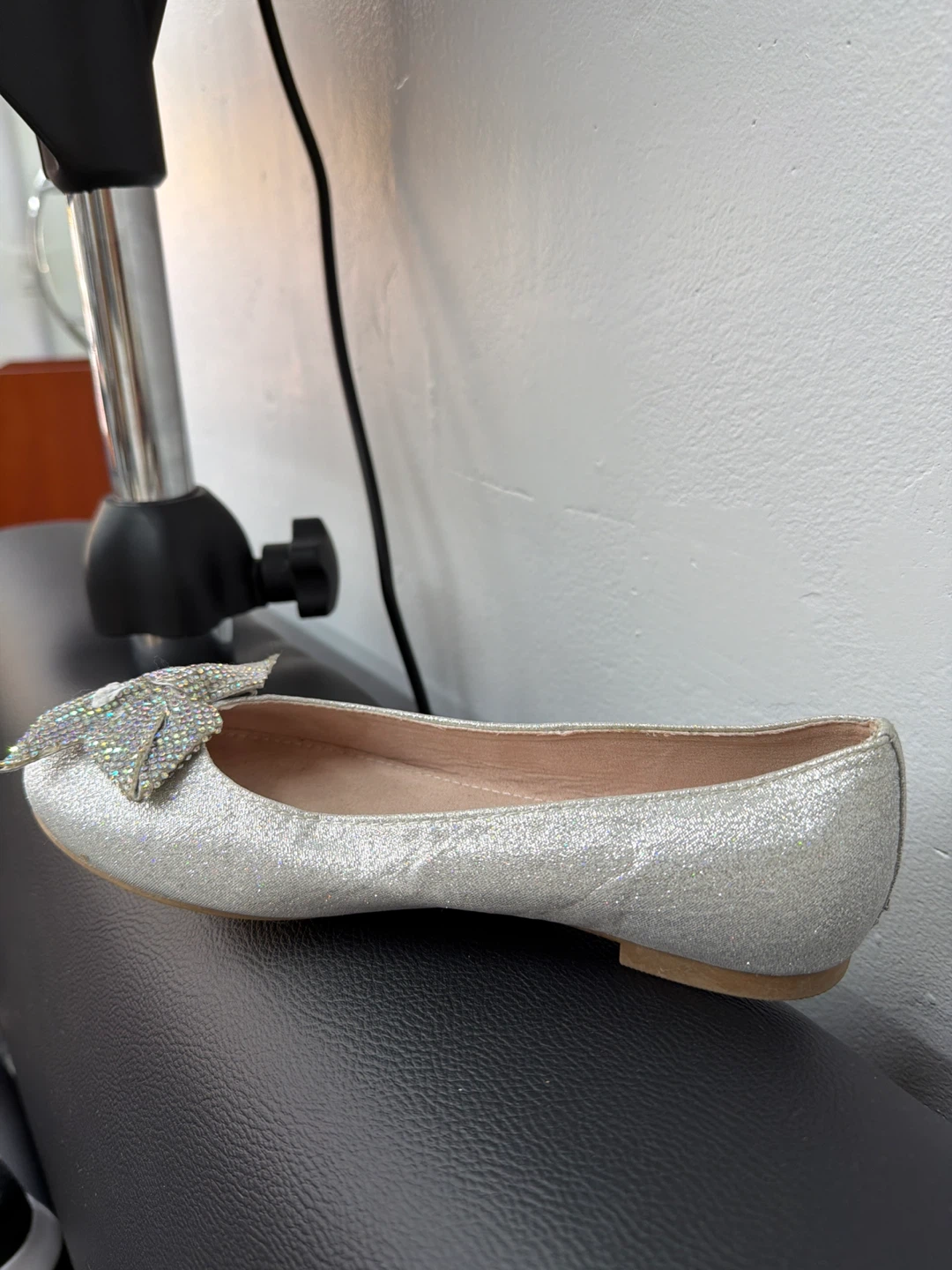 Sparkly Silver Ballet Flats with Bow