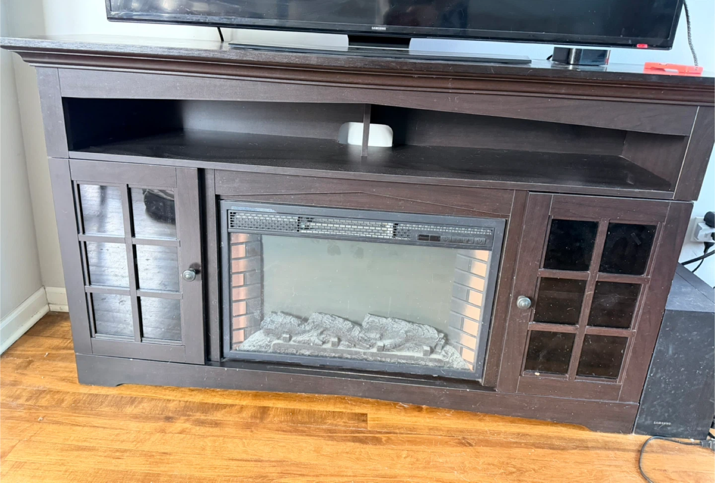 Dark Brown TV Stand with Electric Fireplace - photo 2