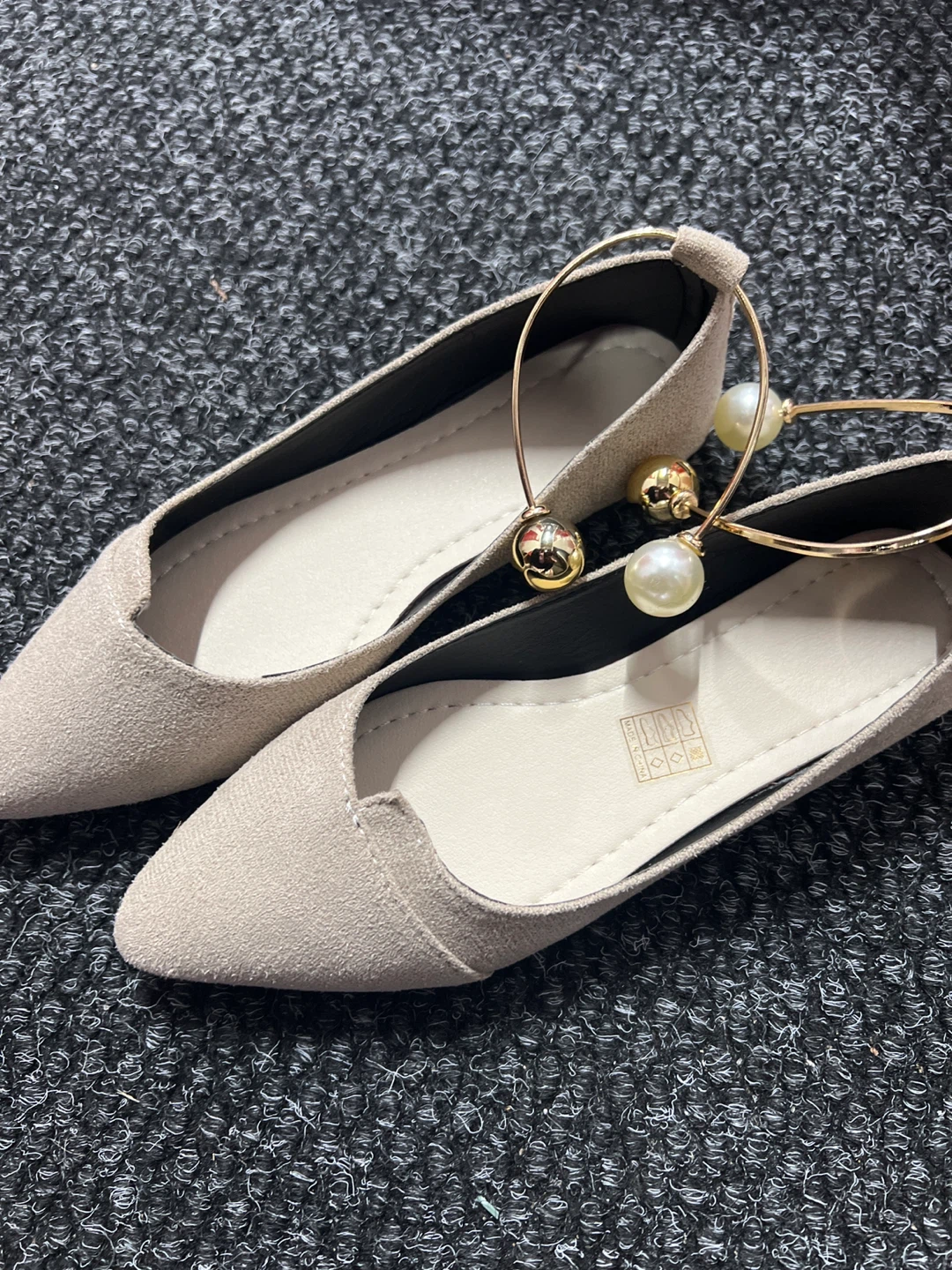 Women's Faux Suede Pointed Toe Flats with Pearl and Gold Charm - photo 2