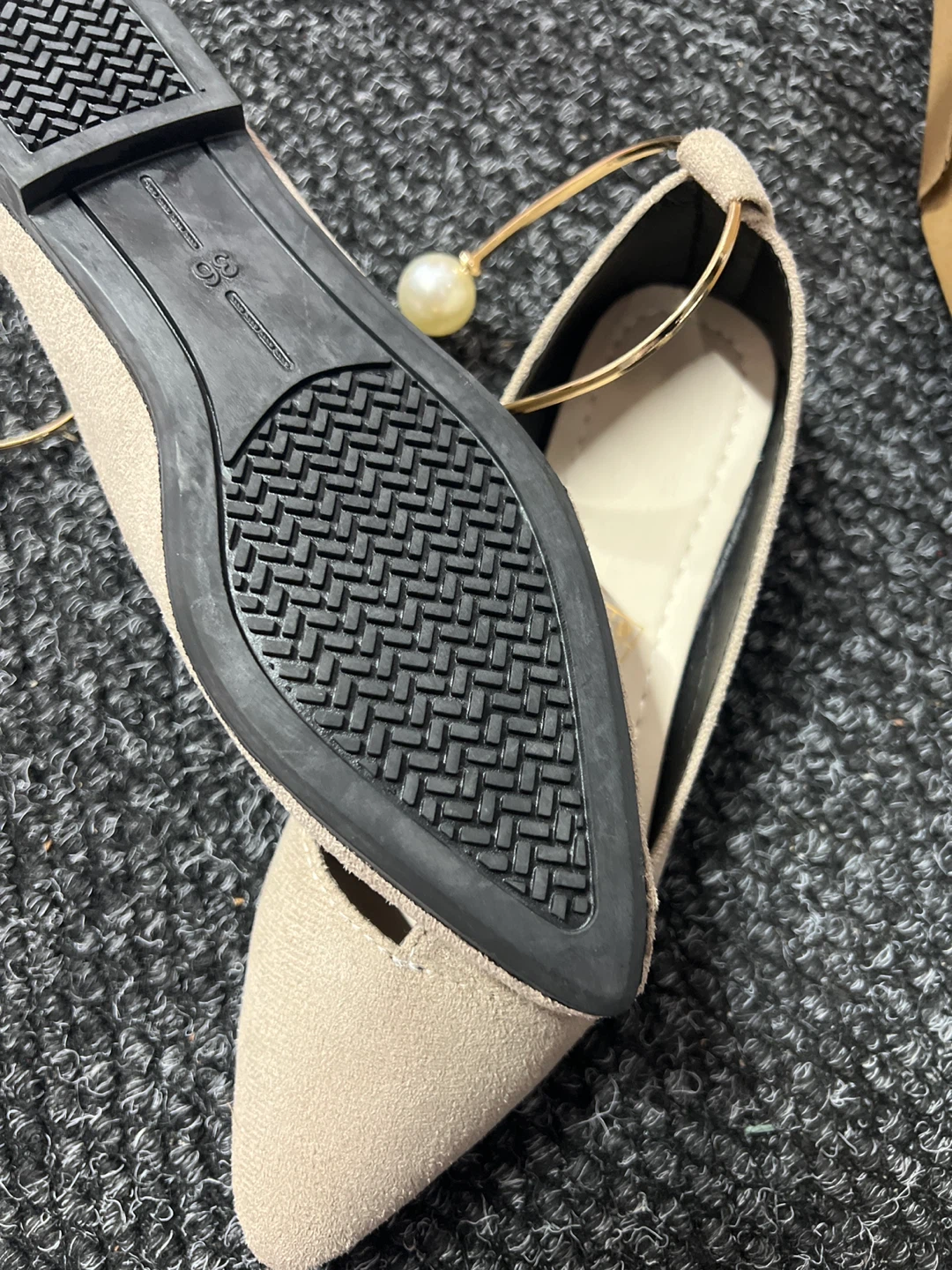 Women's Faux Suede Pointed Toe Flats with Pearl and Gold Charm - photo 4