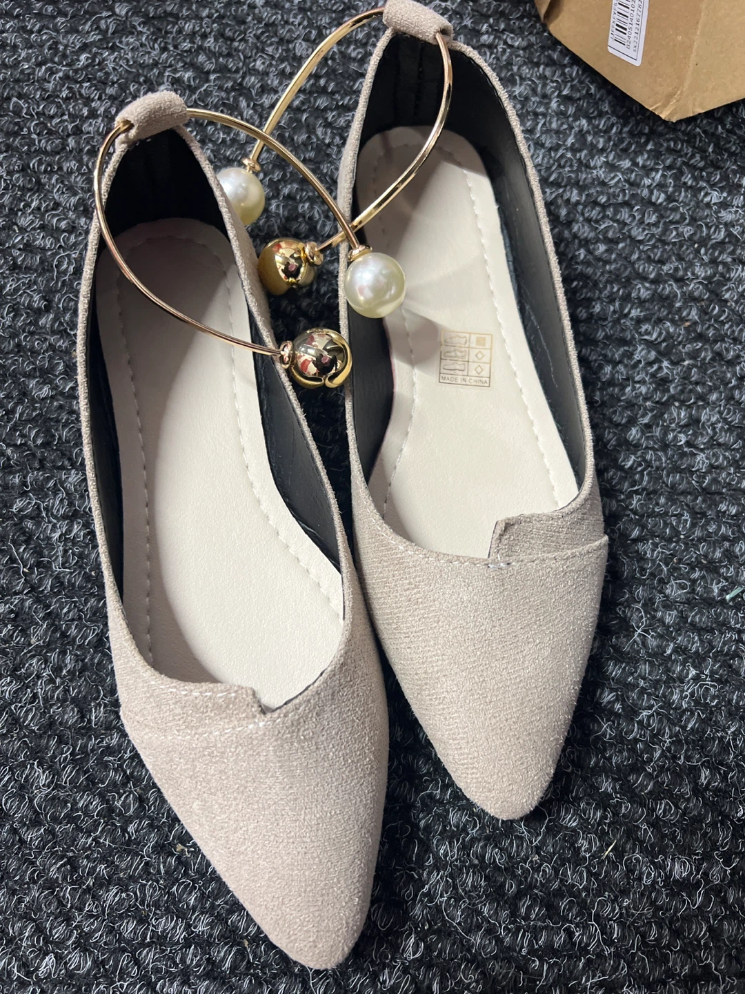 Women's Faux Suede Pointed Toe Flats with Pearl and Gold Charm - photo 3