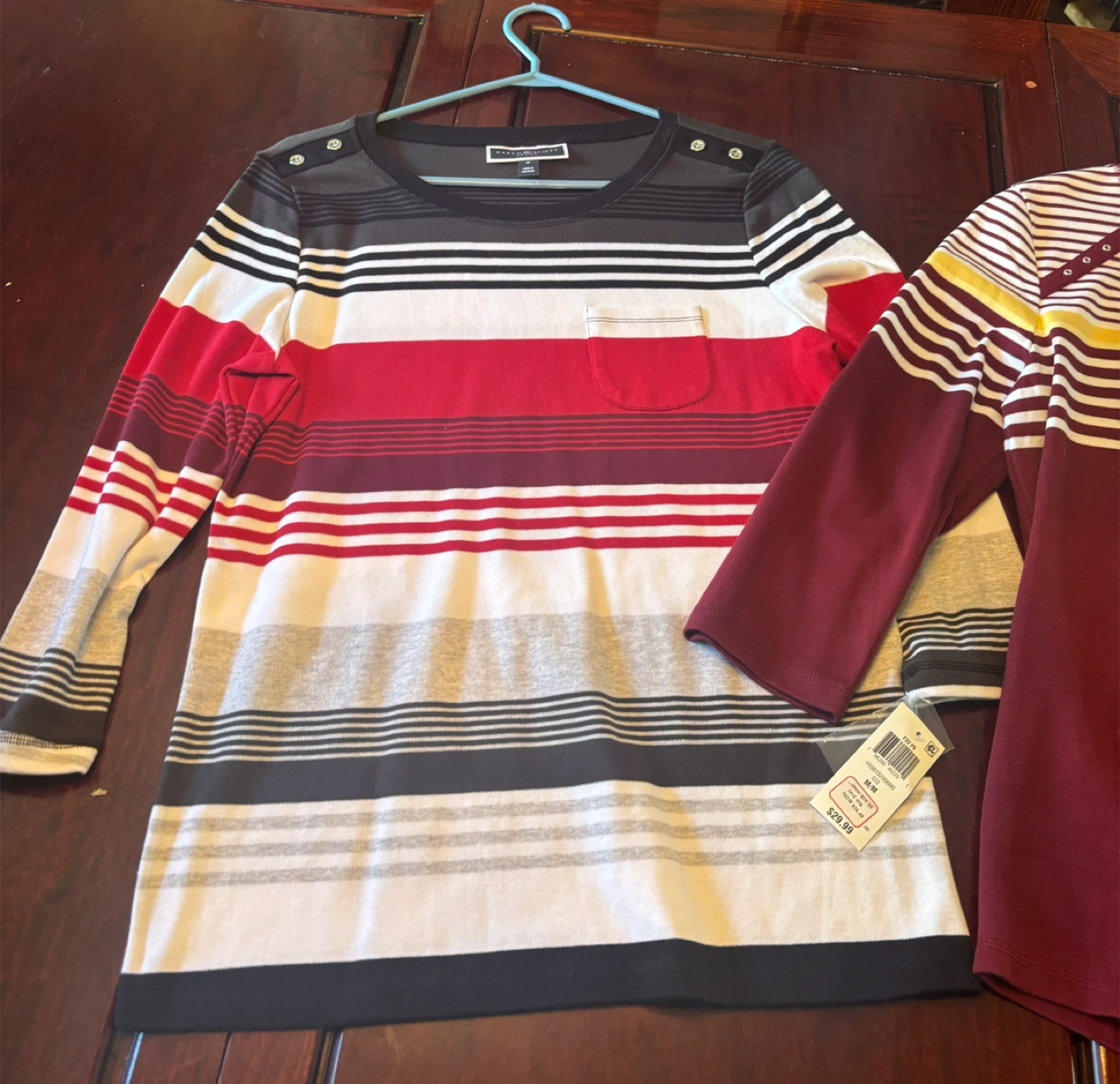 Karen Scott Sport Striped Long Sleeve Tops (2) - photo 3