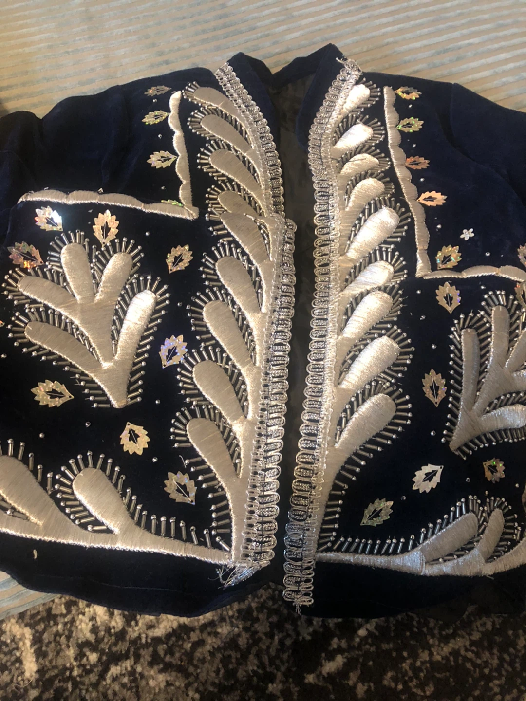 Vintage Blue Velvet Jacket with Silver Embellishments