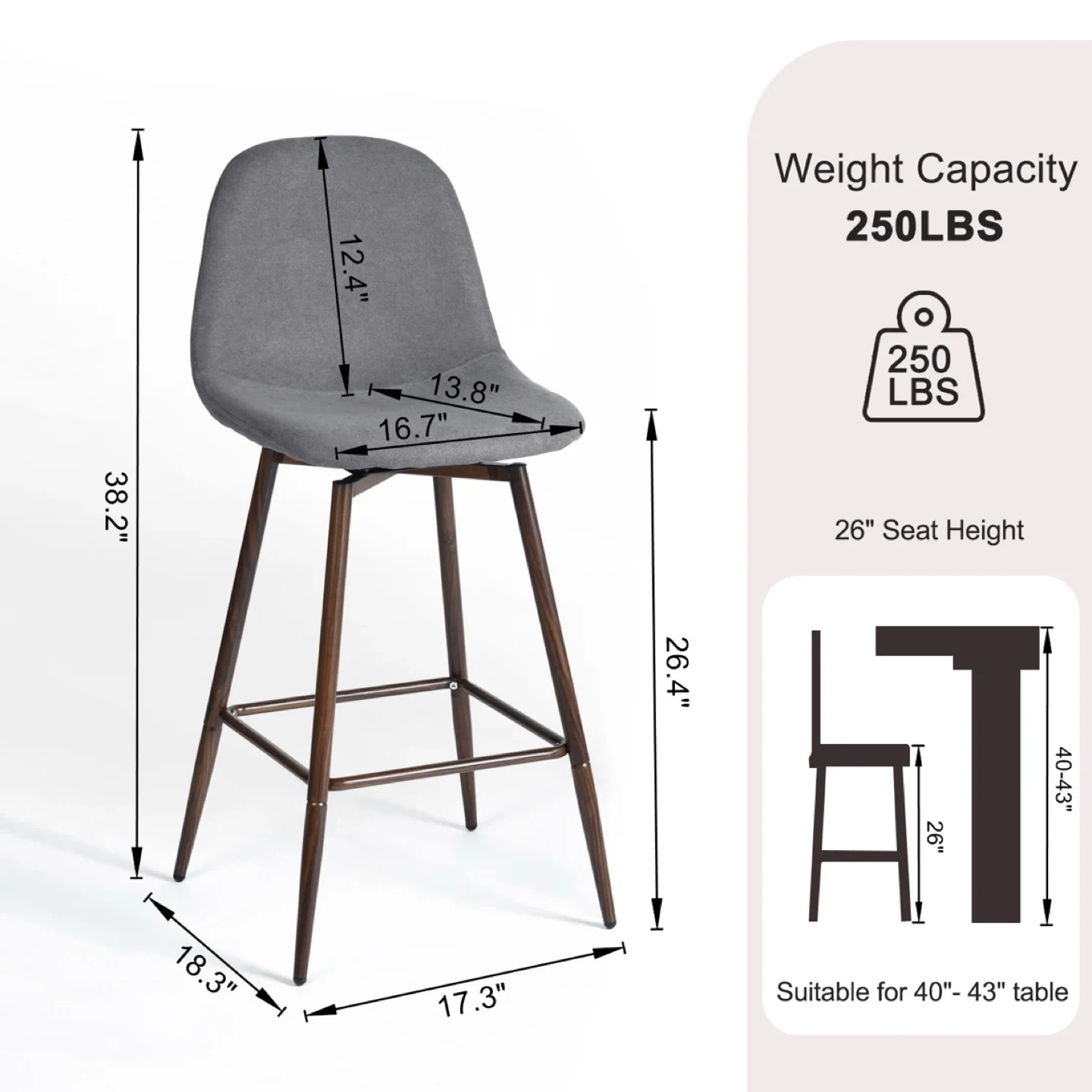 Grey Counter Height Bar Stools (Set of 2) - photo 3