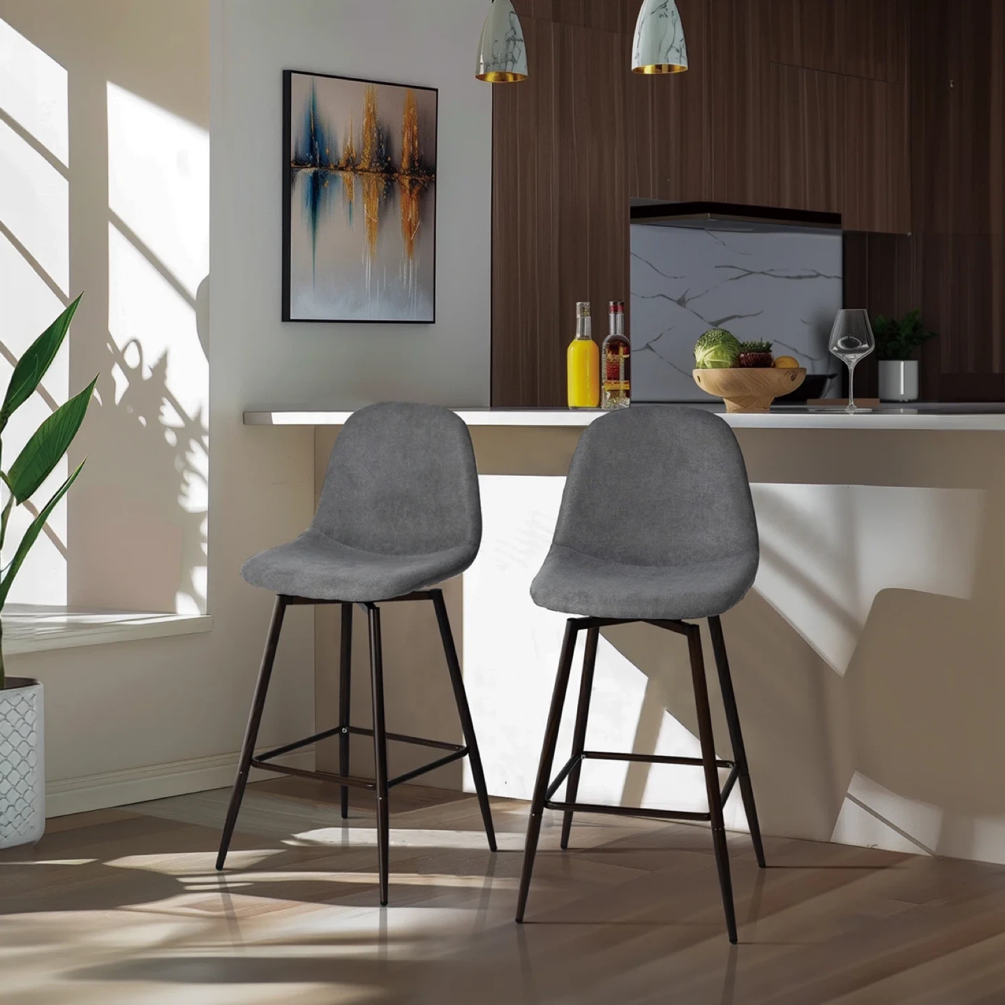 Grey Counter Height Bar Stools (Set of 2) - photo 2