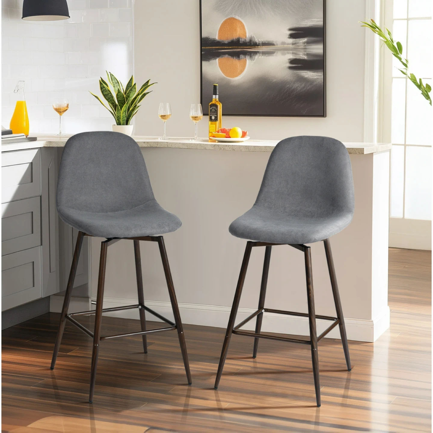 Grey Counter Height Bar Stools (Set of 2)