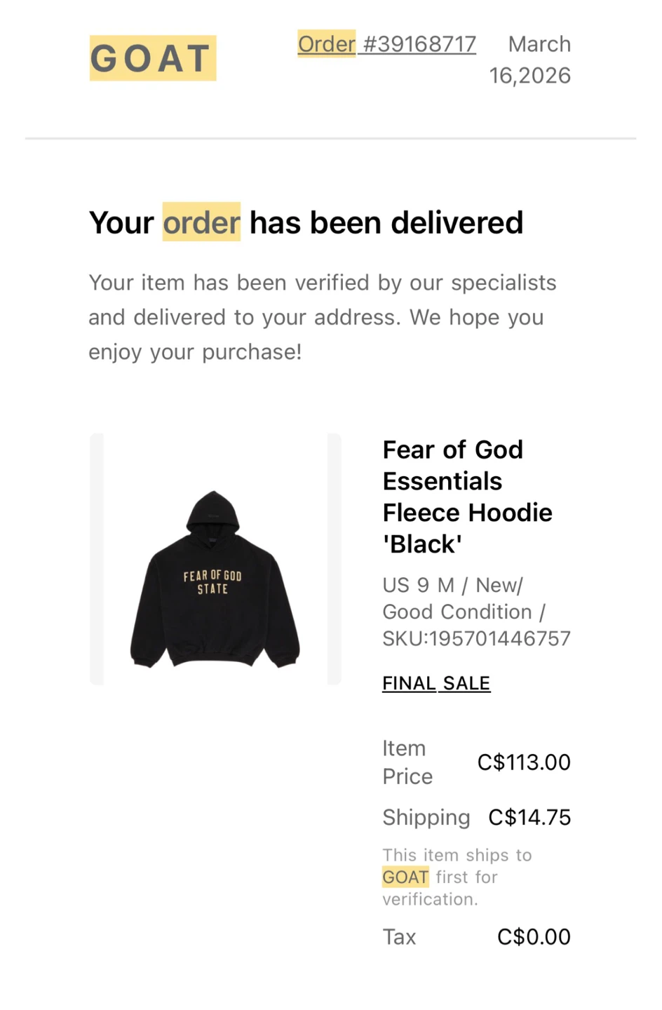 Fear of God Essentials State Hoodie Black authentic - photo 3