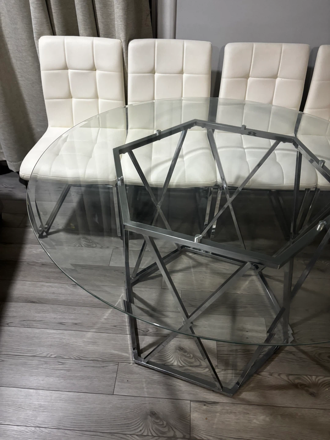 Glass Dining Table with 4 White Chairs - photo 4