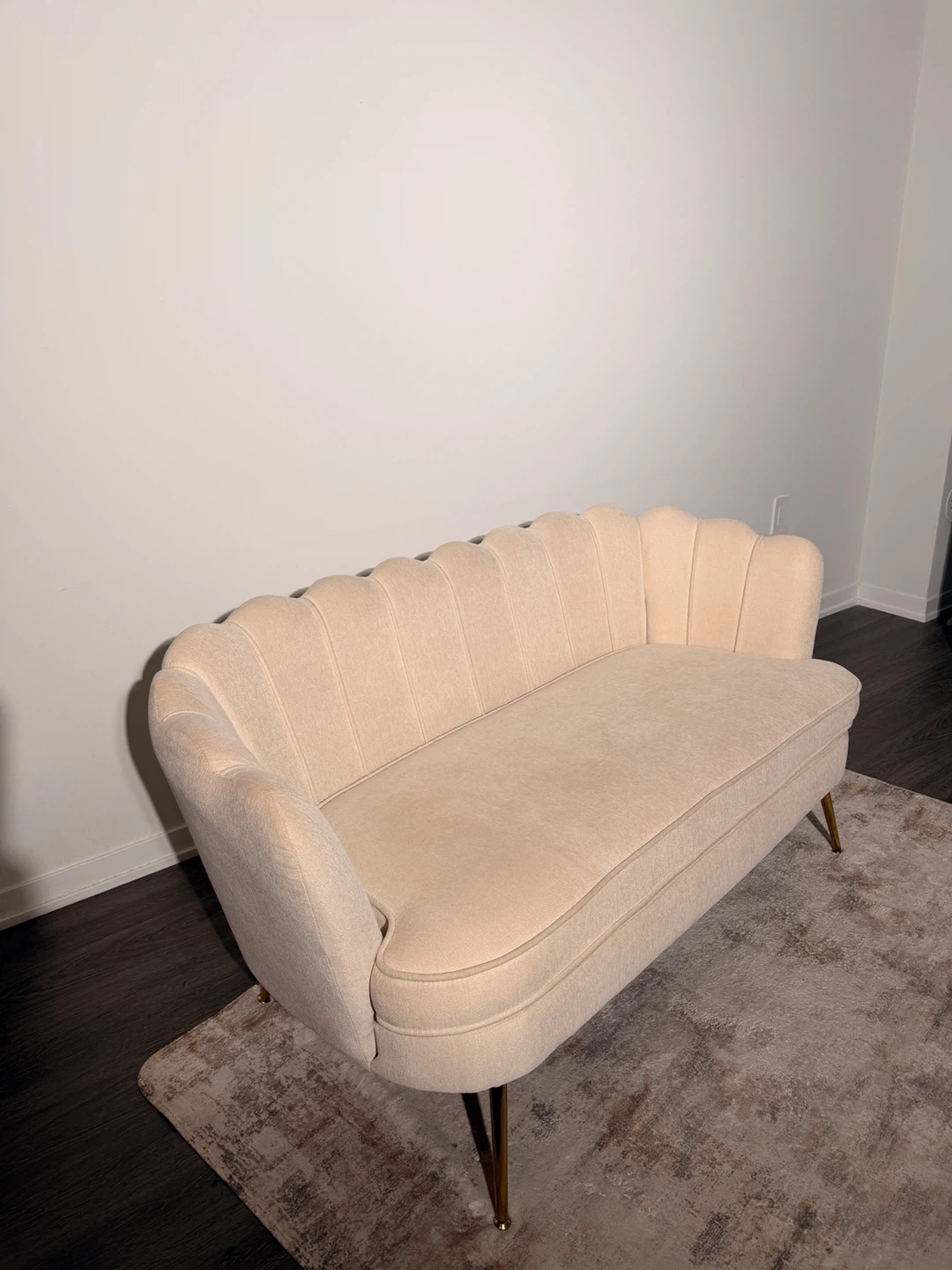 Cream Scalloped Loveseat Sofa