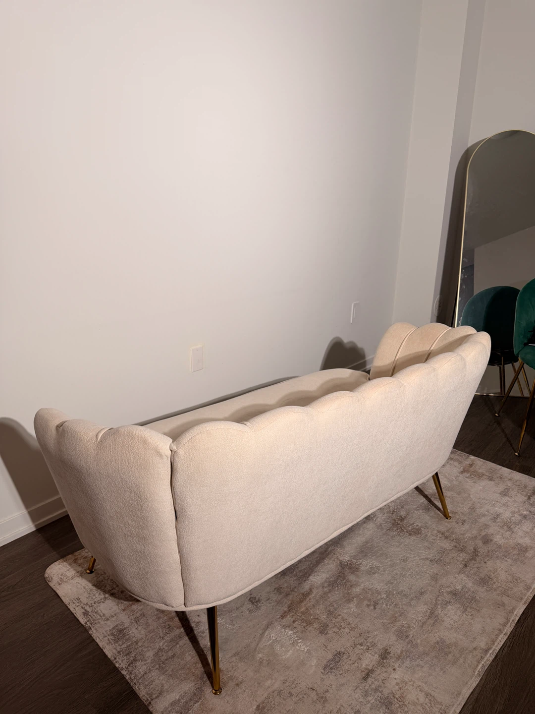 Cream Scalloped Loveseat Sofa - photo 2