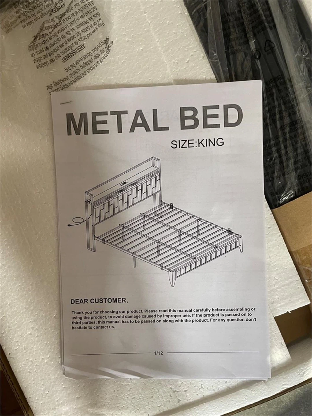 Senfot King Size Bed Frame with Storage Headboard