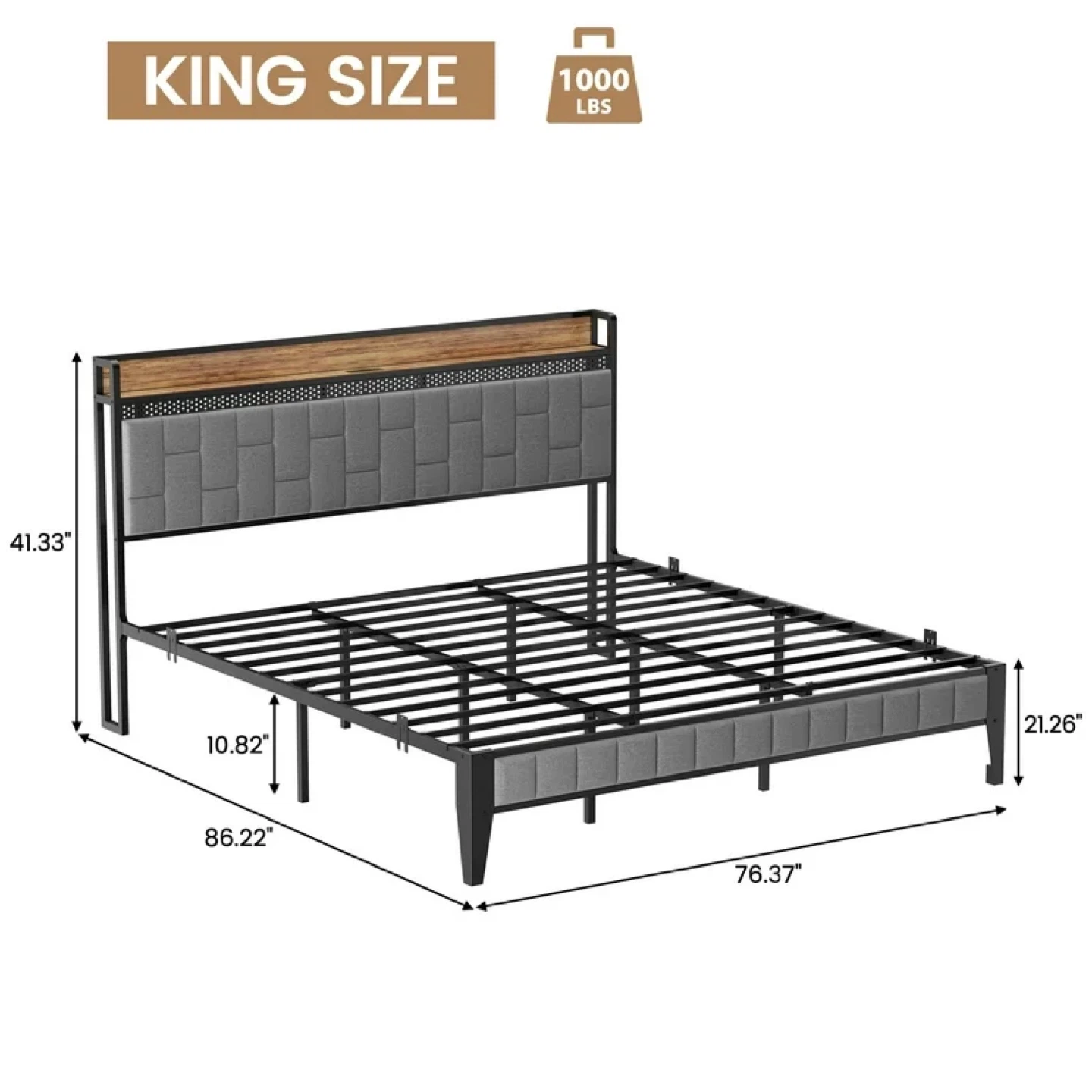 Senfot King Size Bed Frame with Storage Headboard - photo 3