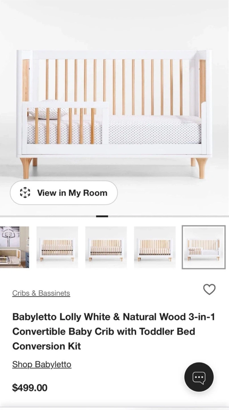 Babyletto Lolly White & Natural Wood 3-in-1 Convertible Crib