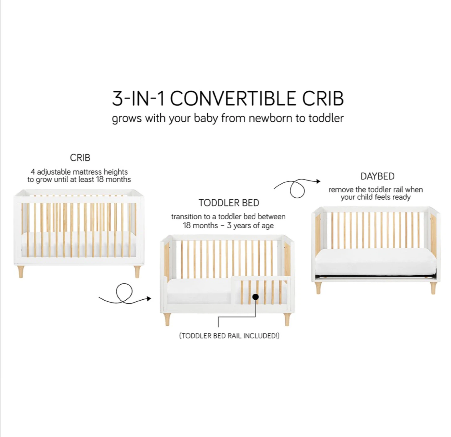 Babyletto Lolly White & Natural Wood 3-in-1 Convertible Crib - photo 5