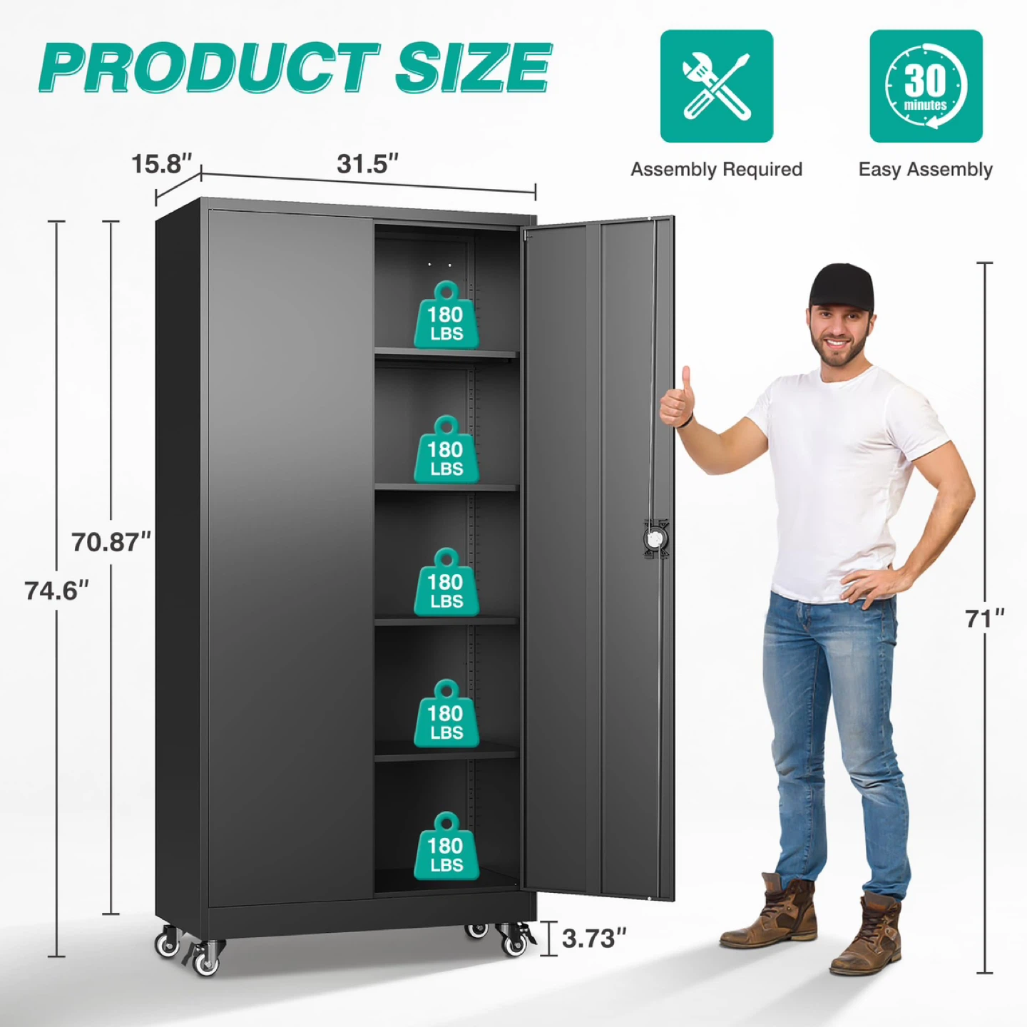 SISESOL Metal Storage Cabinet with Wheels - photo 3