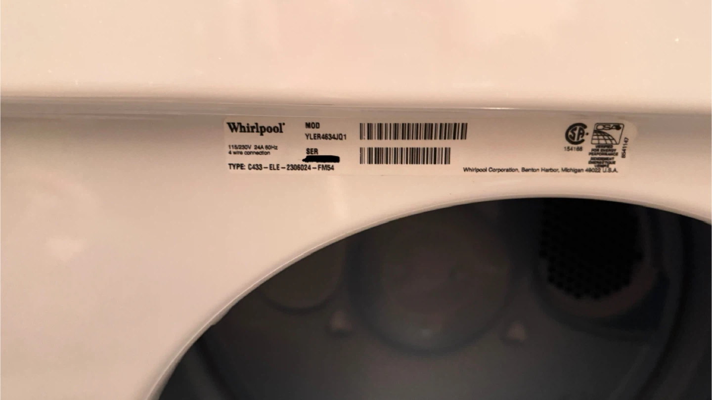 Whirlpool Electric Dryer - Model YLER4634JQ1 - photo 4